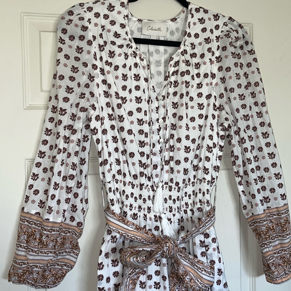 Cleobella White and Brown Floral Midi Dress